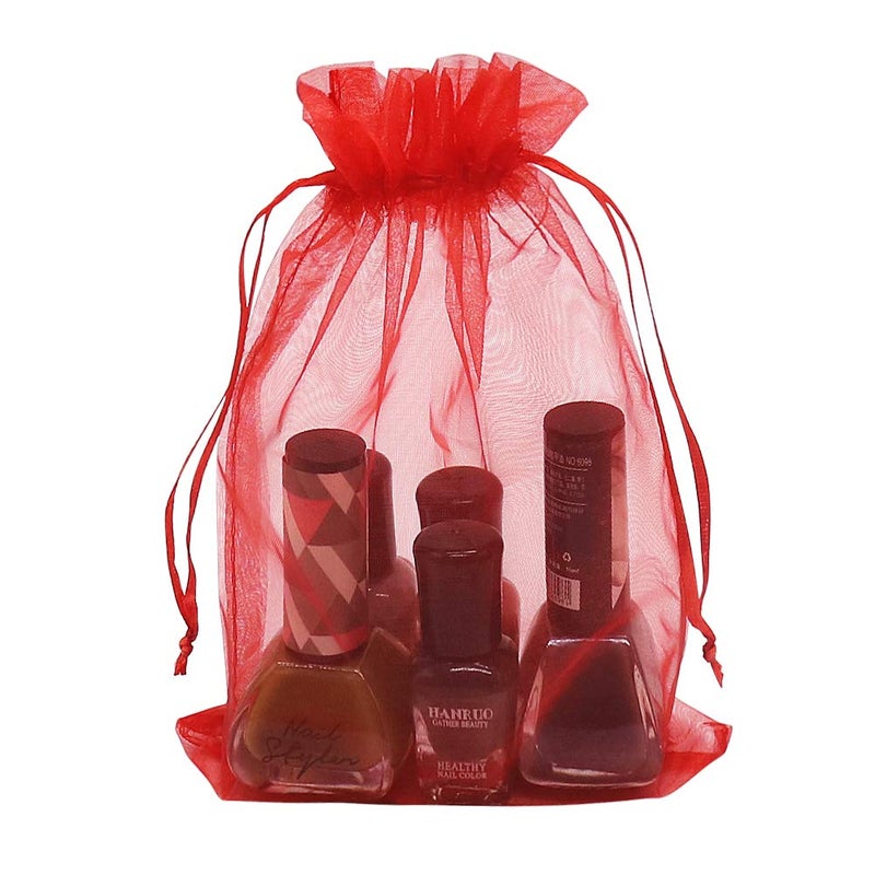 HRX Package Organza Bags Red 100pcs, 5 x 7 inches Christmas Gift Drawstring Bags Mesh Jewelry Pouches for Wedding Party Favors - Image 3
